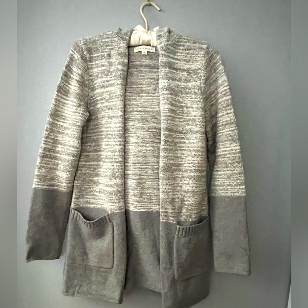 Grey hooded sweater cardigan